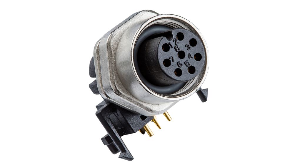 Circular Connector, M12, Socket, Straight, Poles - 4, Solder, Panel Mount